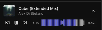 Tagr collapsed mini player showing the current track and playback controls in a single row